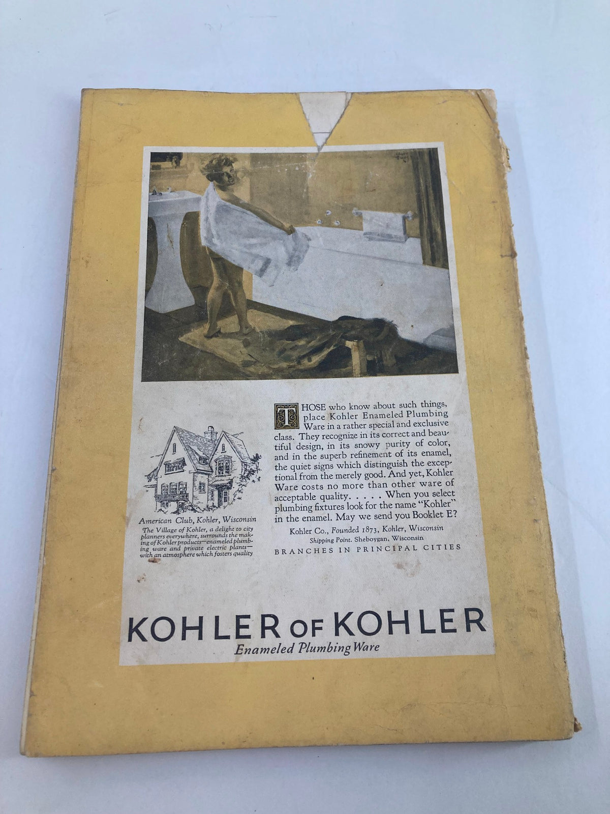 Back cover of VTG The National Geographic Magazine February 1925, featuring promotional content for Kohler Enamelled Plumbing Ware.