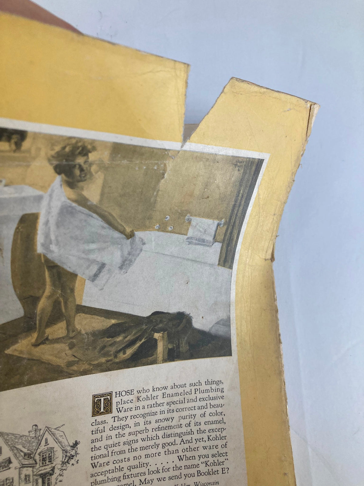 Close-up of the back cover of VTG The National Geographic Magazine February 1925, highlighting vintage advertisement for Kohler Plumbing products.