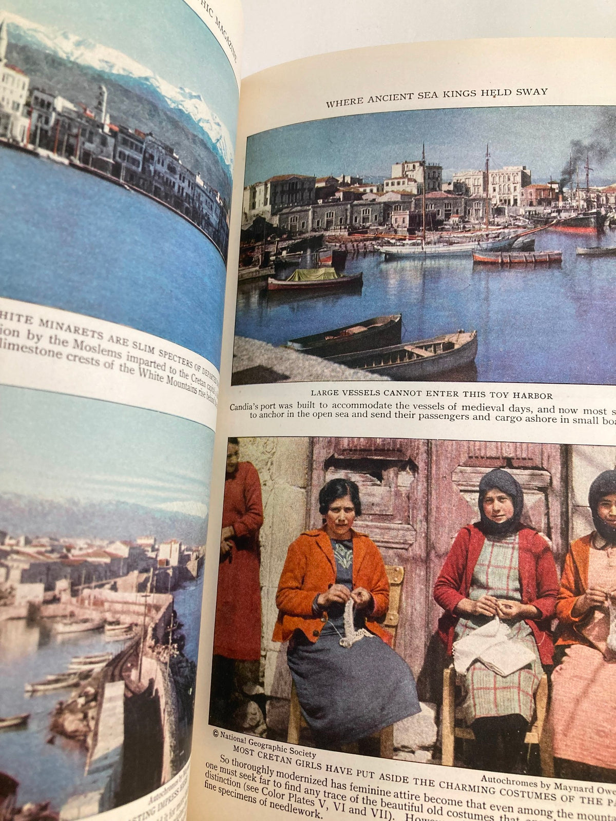 Vintage National Geographic Magazine February 1929 image depicting boats in a harbor, representing the historical maritime activities discussed in the 'Where Ancient Sea Kings Held Sway' article.