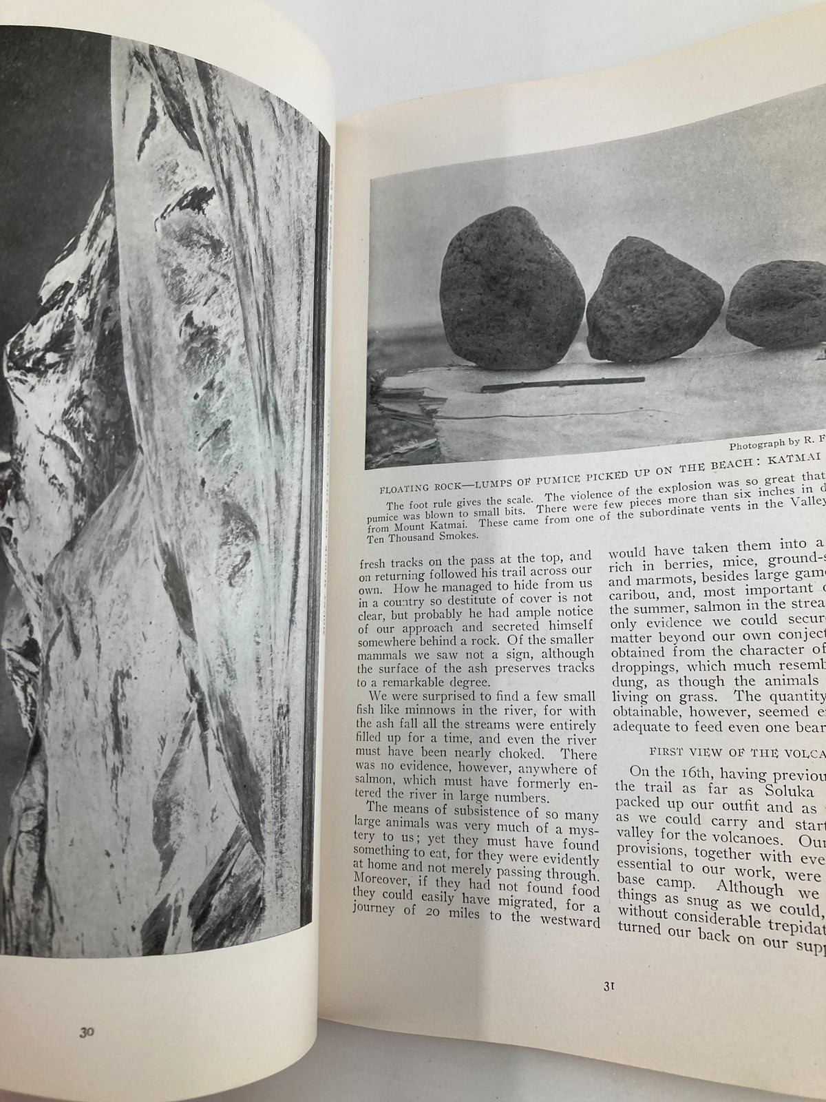 Inside page of VTG The National Geographic Magazine January 1917 featuring 'Floating Rocks' article with detailed illustrations.