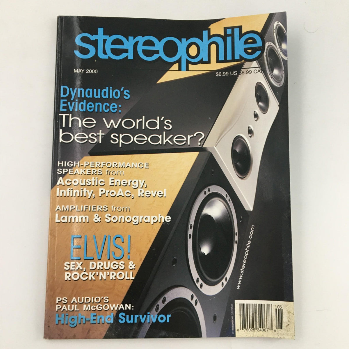 Cover of Stereophile Magazine May 2000 featuring Dynaudio Evidence, titled 'The World's Best Speaker?' with additional articles on Acoustic Energy and amplifiers from brands like Lamm and Sonographe.