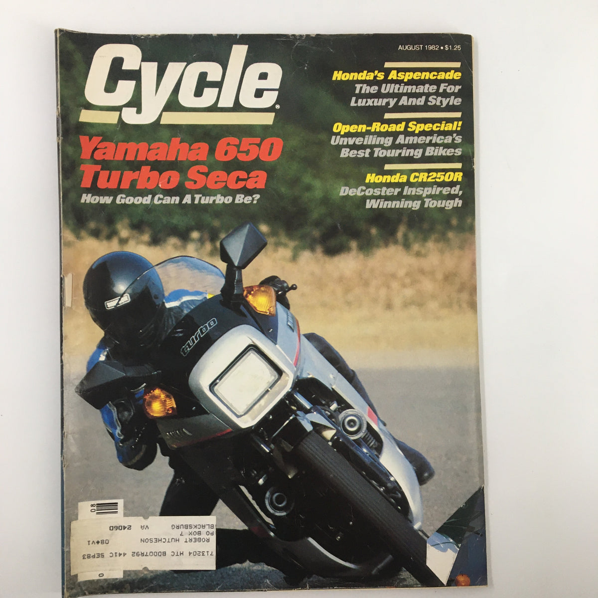 Cover of the vintage magazine 'Cycle' from August 1982 featuring the Yamaha 650 Turbo Seca, with the text 'How Good Can A Turbo Be?' highlighting motorcycle technology and innovation.