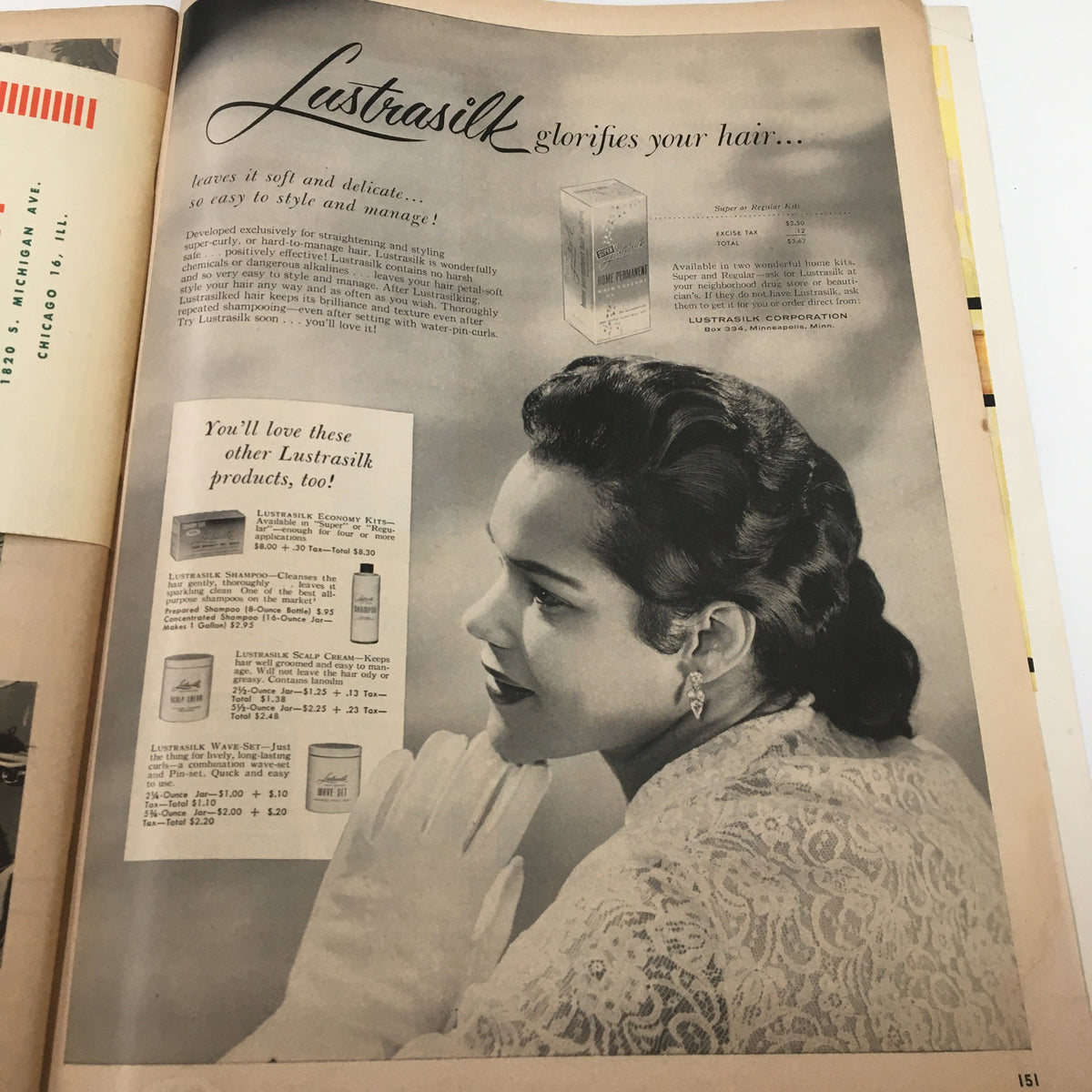 VTG Ebony Magazine December 1958 highlighting an advertisement for Lustra Silk hair products, showcasing beauty trends and product offerings of the era.