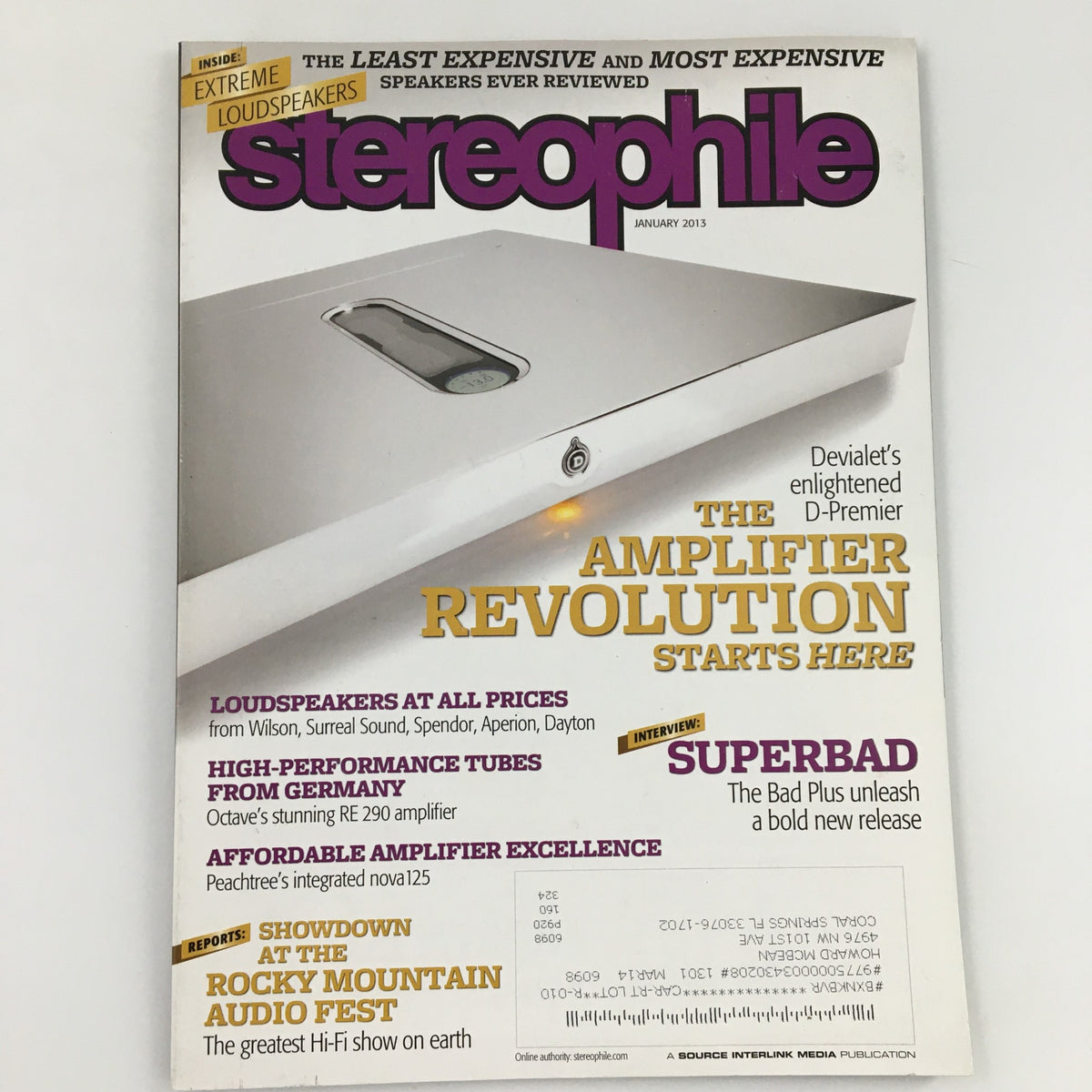 Stereophile Magazine January 2013 featuring high-performance tubes from Germany and the RE 289 Amp on the cover, highlighting the amplifier revolution and audio excellence.