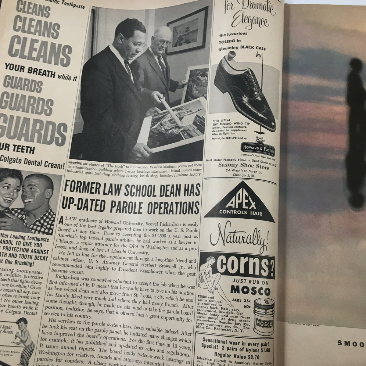 Article discussing the updated parole operations by Howard University law school dean in the March 1957 issue of Ebony Magazine, highlighting legal matters affecting the community.