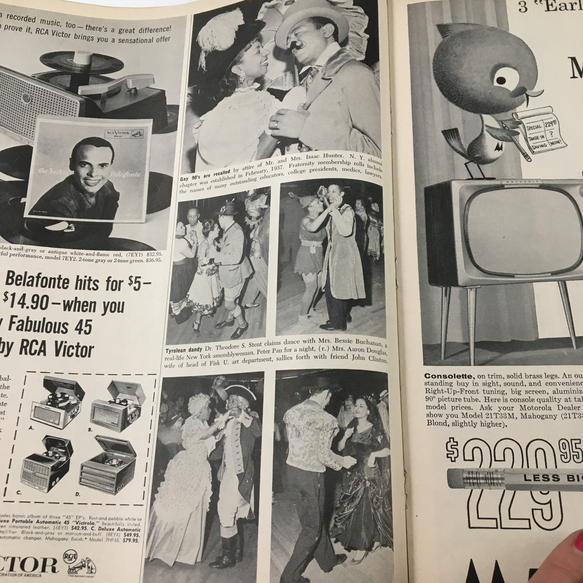 Social event images featured in VTG Ebony Magazine March 1957, portraying entertainment and dance culture, including notable performers of the era.