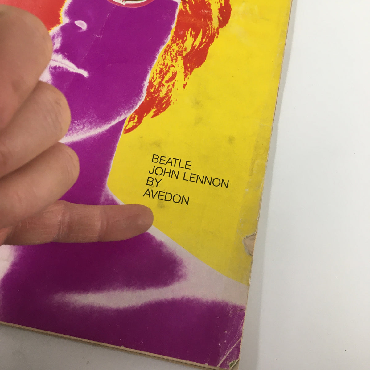 Cover detail of VTG Look Magazine January 9 1968 featuring Beatle John Lennon by Avedon, showcasing a vibrant color palette and distinct typography.