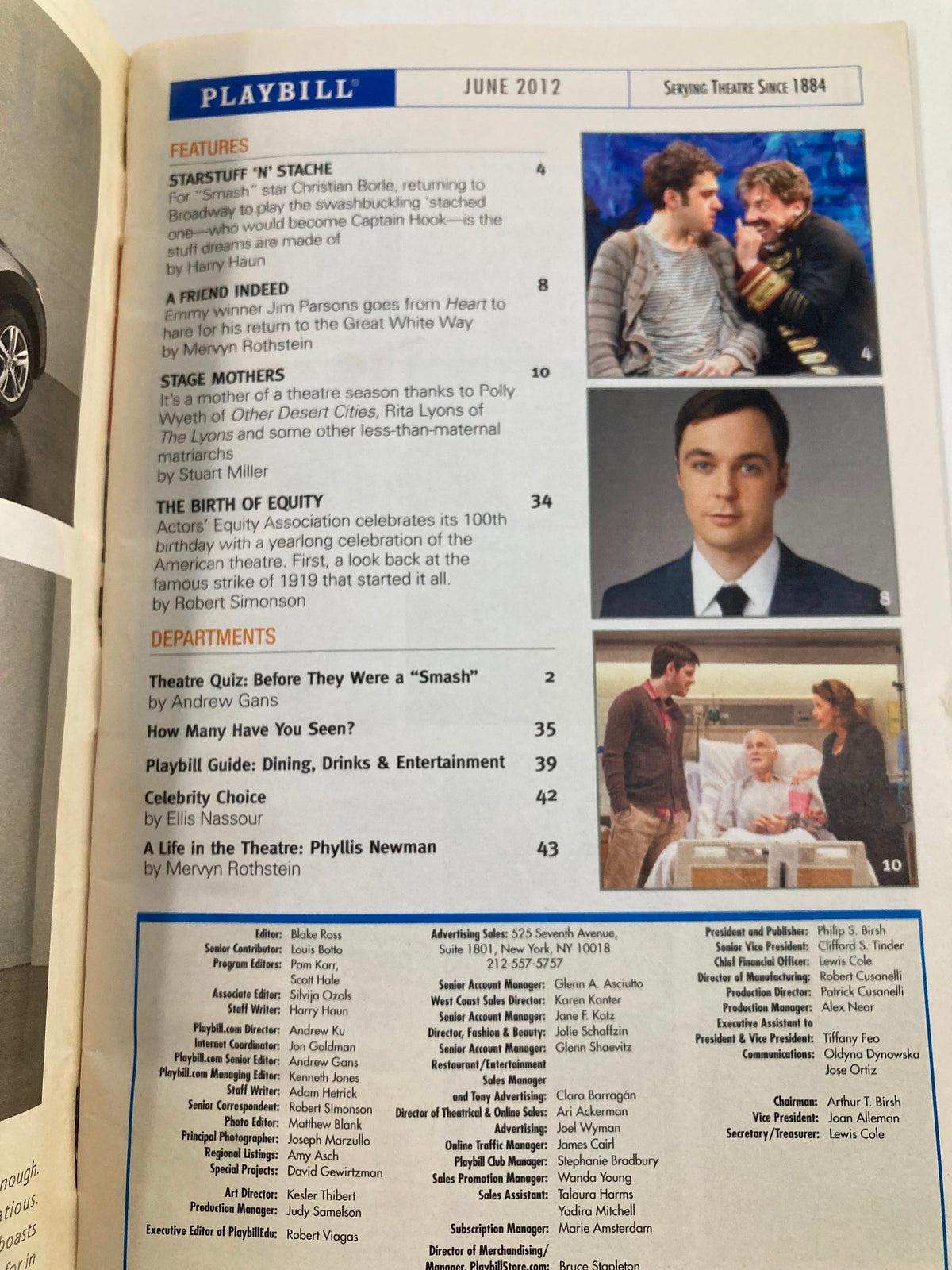 Inside page of the 2012 Playbill for Nice Work If You Can Get It, highlighting features and articles from the June 2012 edition, serving Broadway enthusiasts.