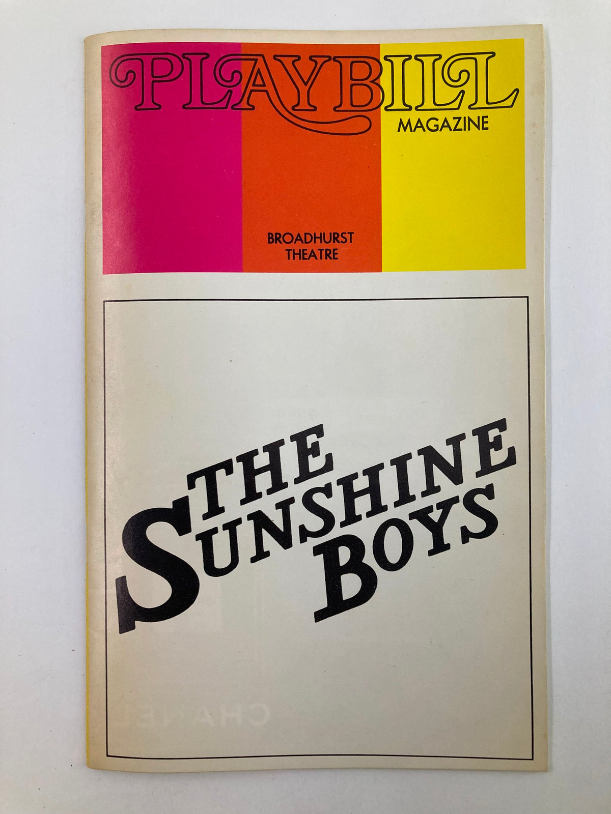 1973 Playbill for The Sunshine Boys at Broadhurst Theatre, featuring vibrant cover design with title in bold lettering.