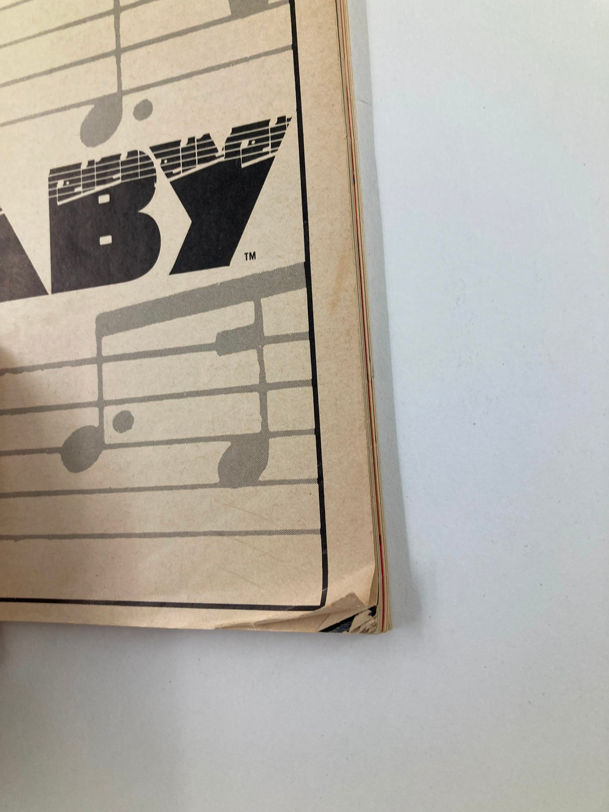 Side view of the 1984 Playbill for 'Baby' showing the page edge and minor creases, highlighting its vintage condition from the Ethel Barrymore Theatre.