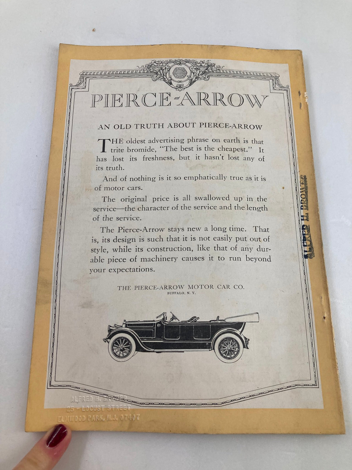 Back cover of VTG The National Geographic Magazine July 1917 featuring an advertisement for Pierce-Arrow, showcasing early automotive history.