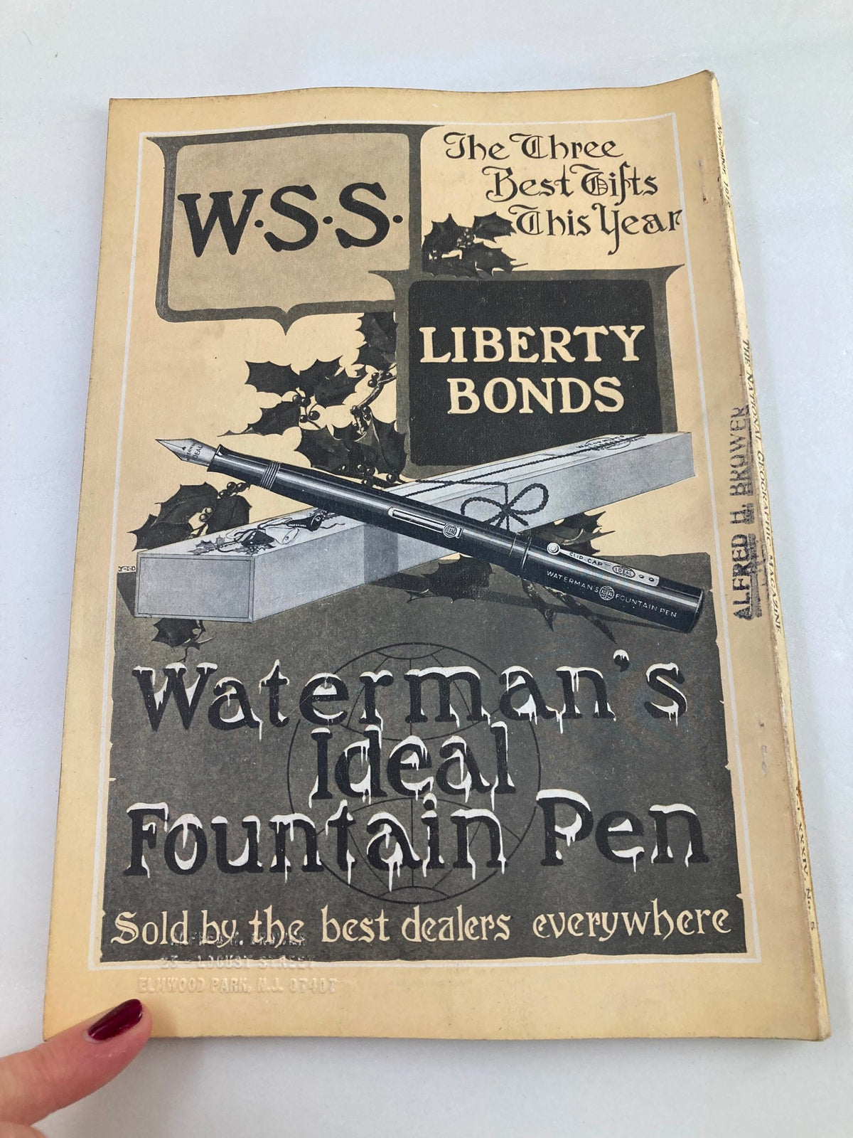 Back cover of the VTG The National Geographic Magazine November 1918, advertising Liberty Bonds and Waterman's Ideal Fountain Pen.