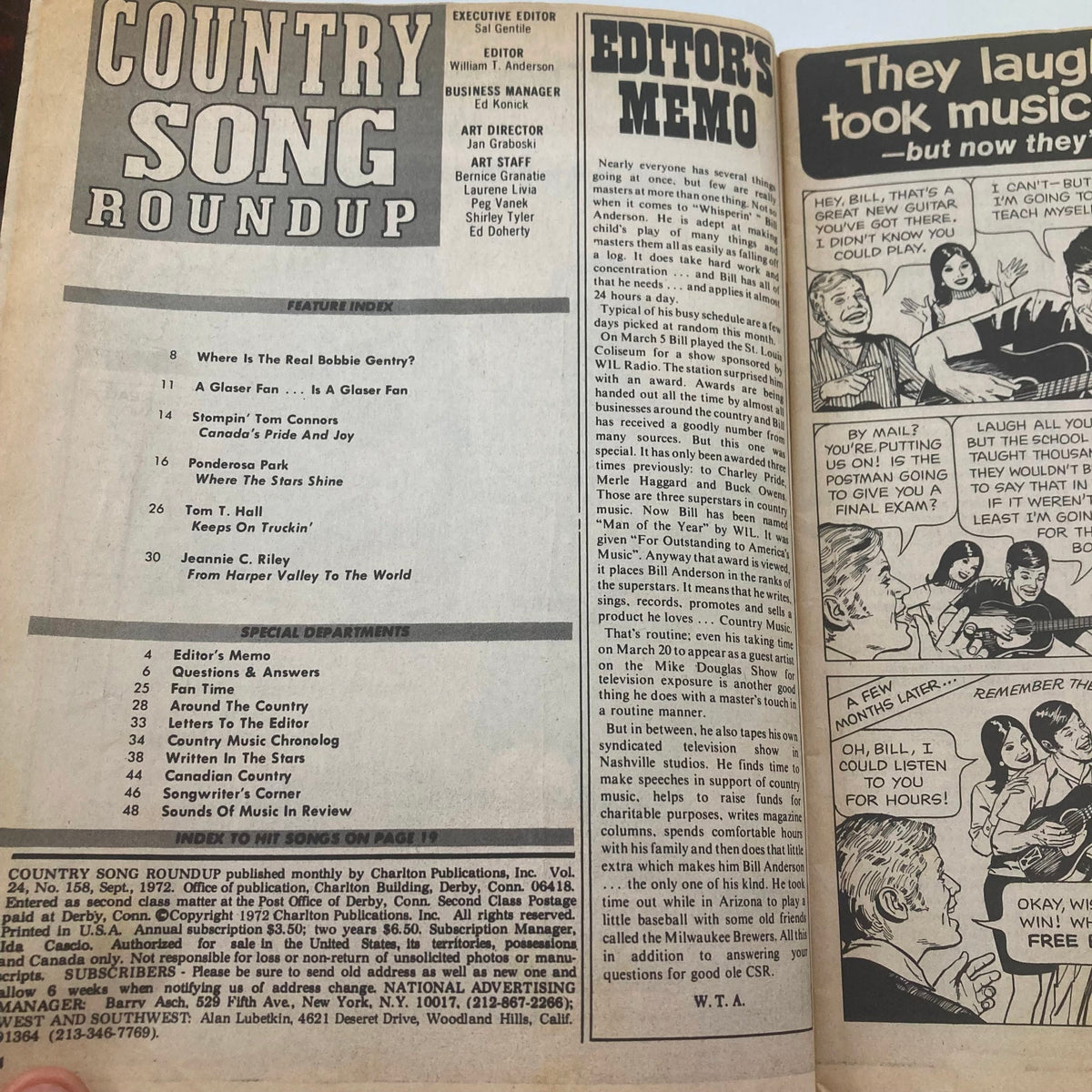 Vintage Country Song Roundup Magazine September 1972 Stompin' Tom Connors