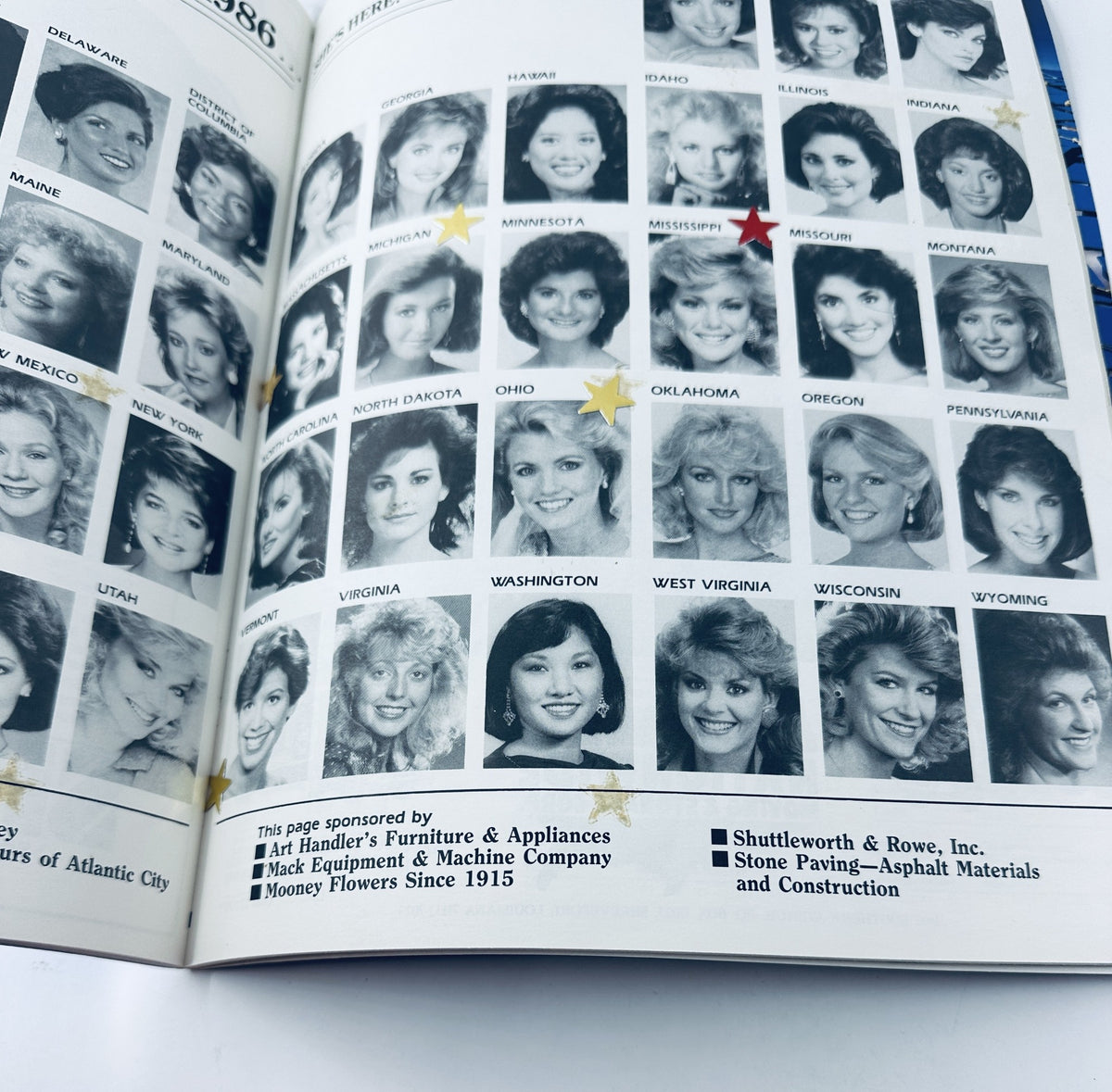 Image of contestants from The 1985 Miss America Pageant Magazine showcasing all 51 contestants including state representatives.