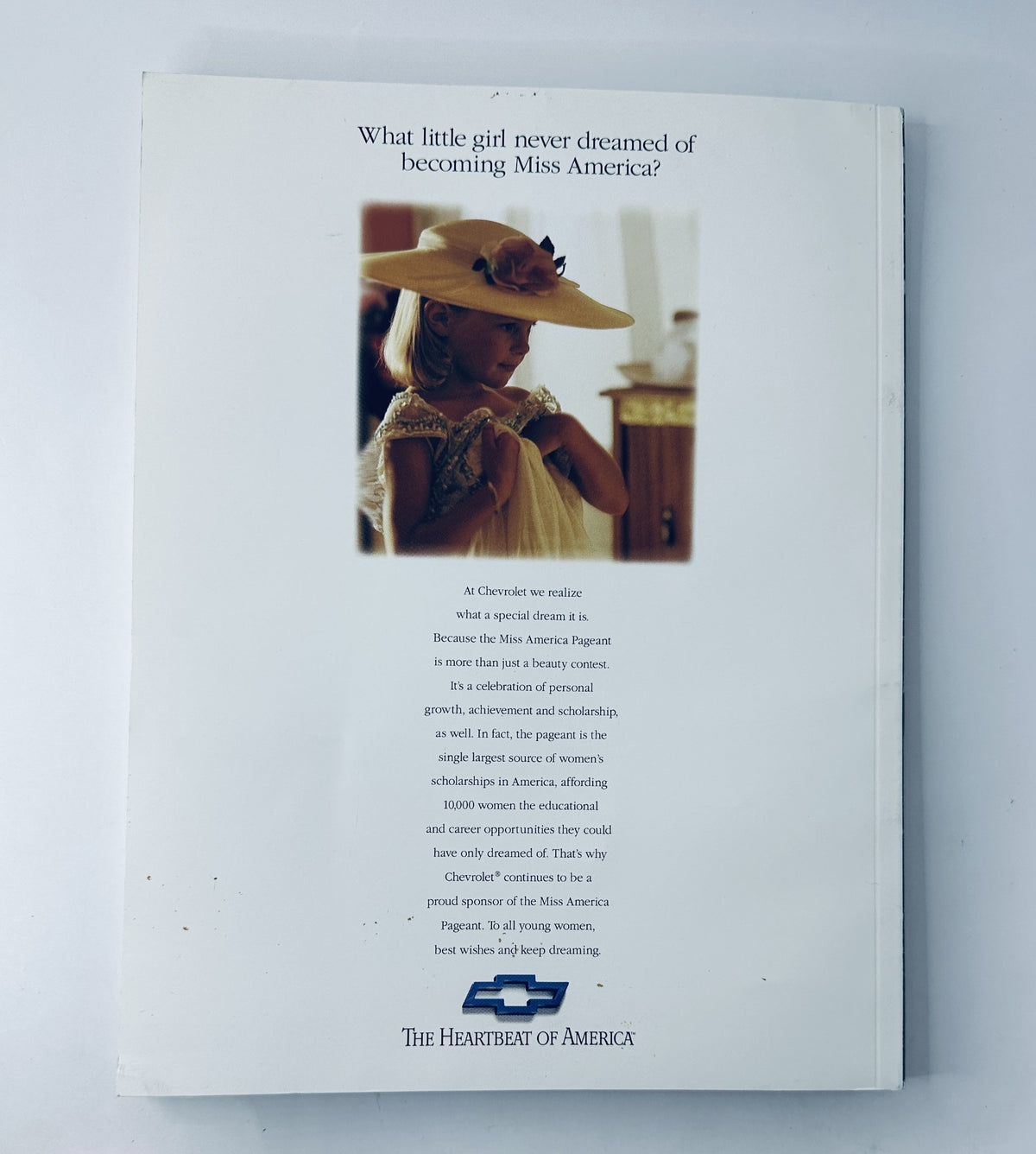 Back cover of The 1992 Miss America Pageant Magazine Official Program featuring an inspirational message about the dream of becoming Miss America.