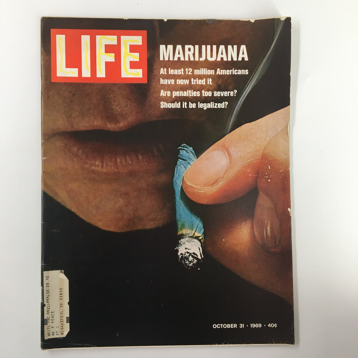 Cover of VTG Life Magazine from October 31, 1969, featuring the headline on marijuana and stating that at least 12 million Americans have tried it.