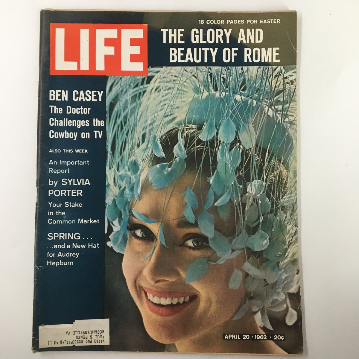 VTG Life Magazine April 20 1962 featuring The Glory and Beauty of Rome with a vintage cover displaying a model adorned with flowers, highlighting Easter celebrations.