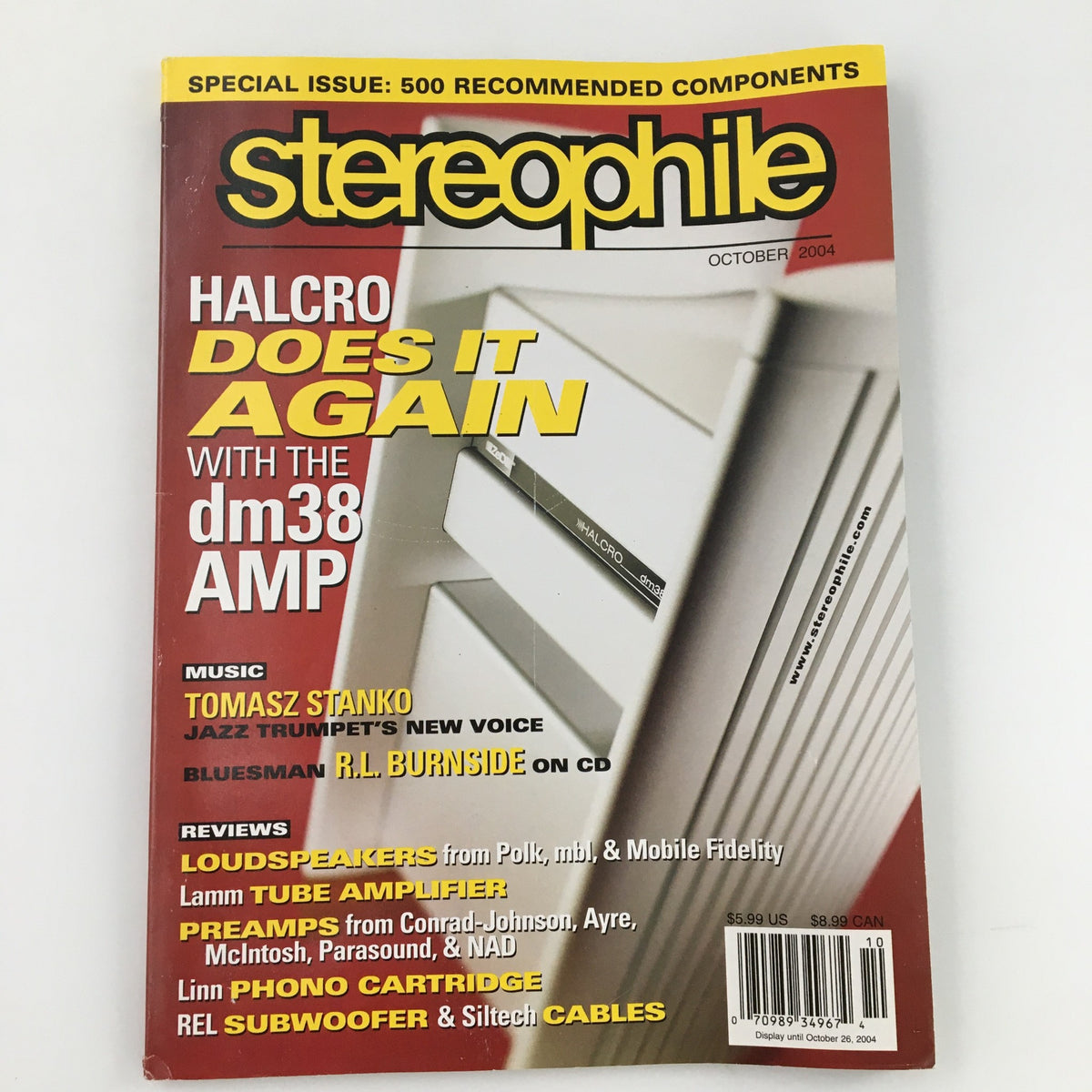 Cover of Stereophile Magazine October 2004 featuring jazz trumpeter Tomasz Stanko, showcasing articles on audio equipment and music with a vibrant and engaging layout.