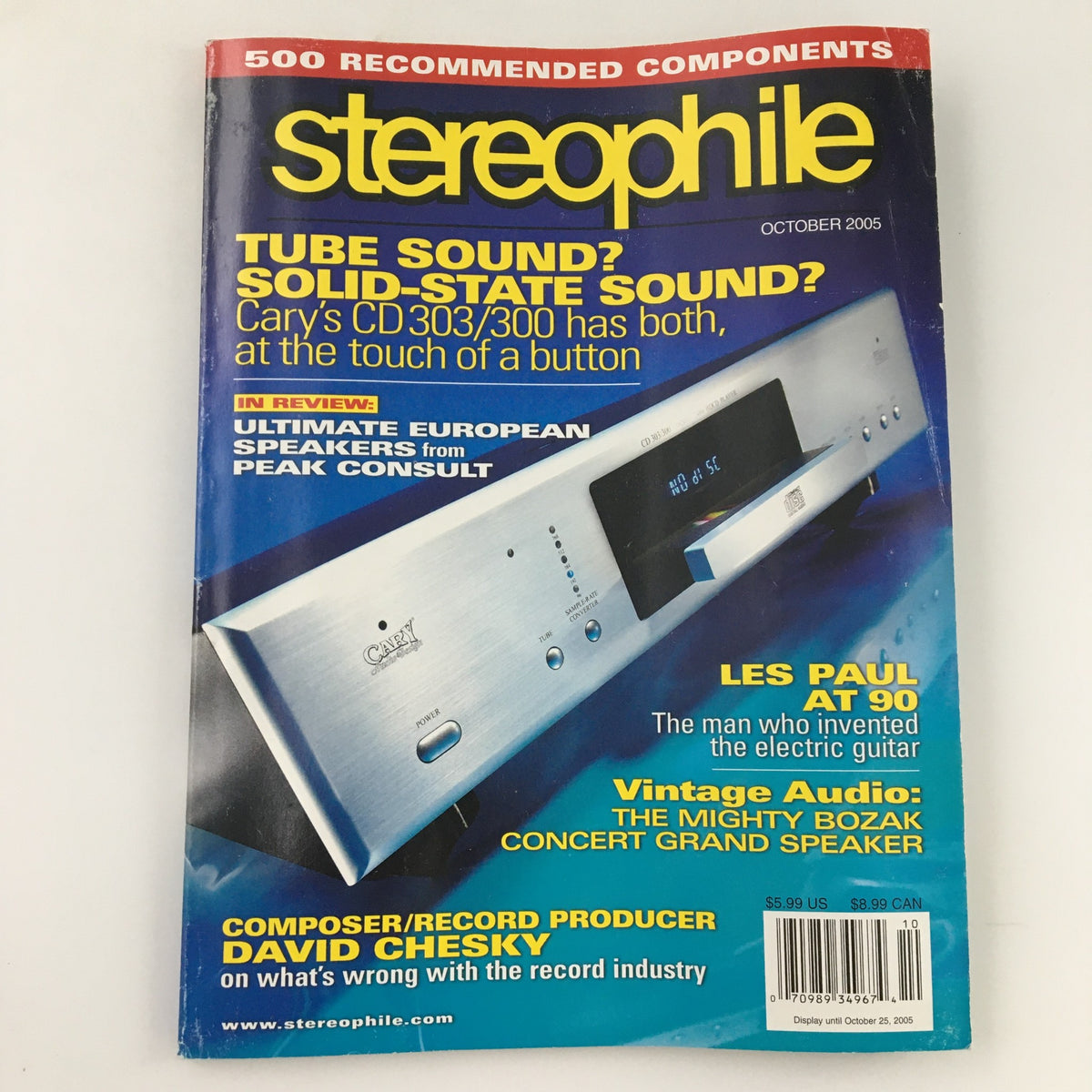 Cover of Stereophile Magazine, October 2005 featuring composer and record producer David Chesky, showcasing articles on tube sound, solid-state sound systems, and recommended high-end audio components.