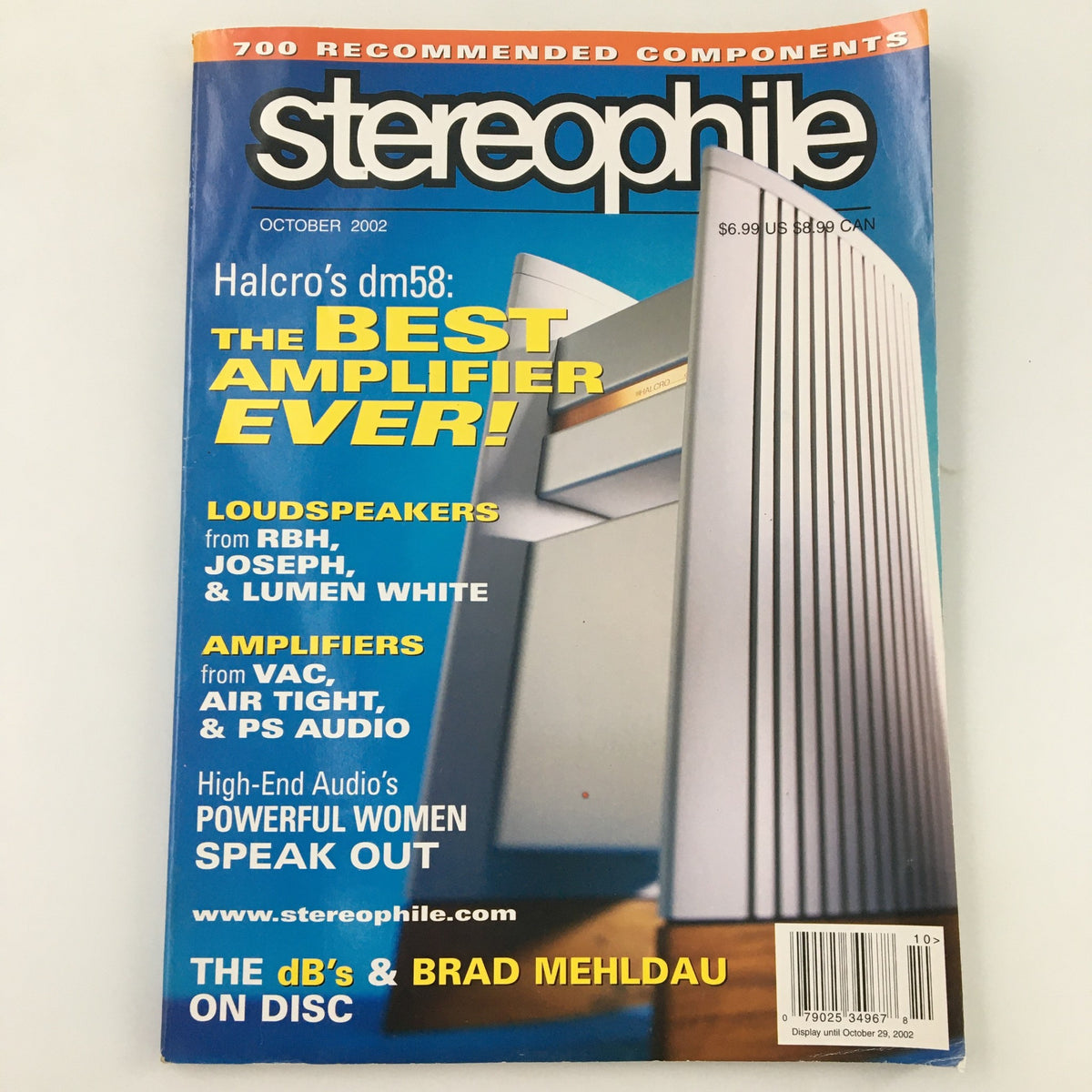 Stereophile Magazine October 2002 cover featuring articles on Air Tight and PS Audio amplifiers, showcasing high-end audio technology and culture from the early 2000s.