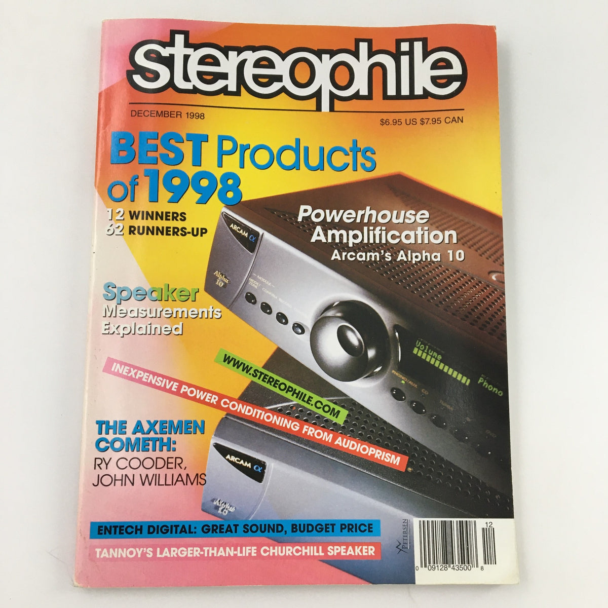 Cover of Stereophile Magazine December 1998 featuring an article on Ry Cooder and John Williams, highlighting best audio products of the year.