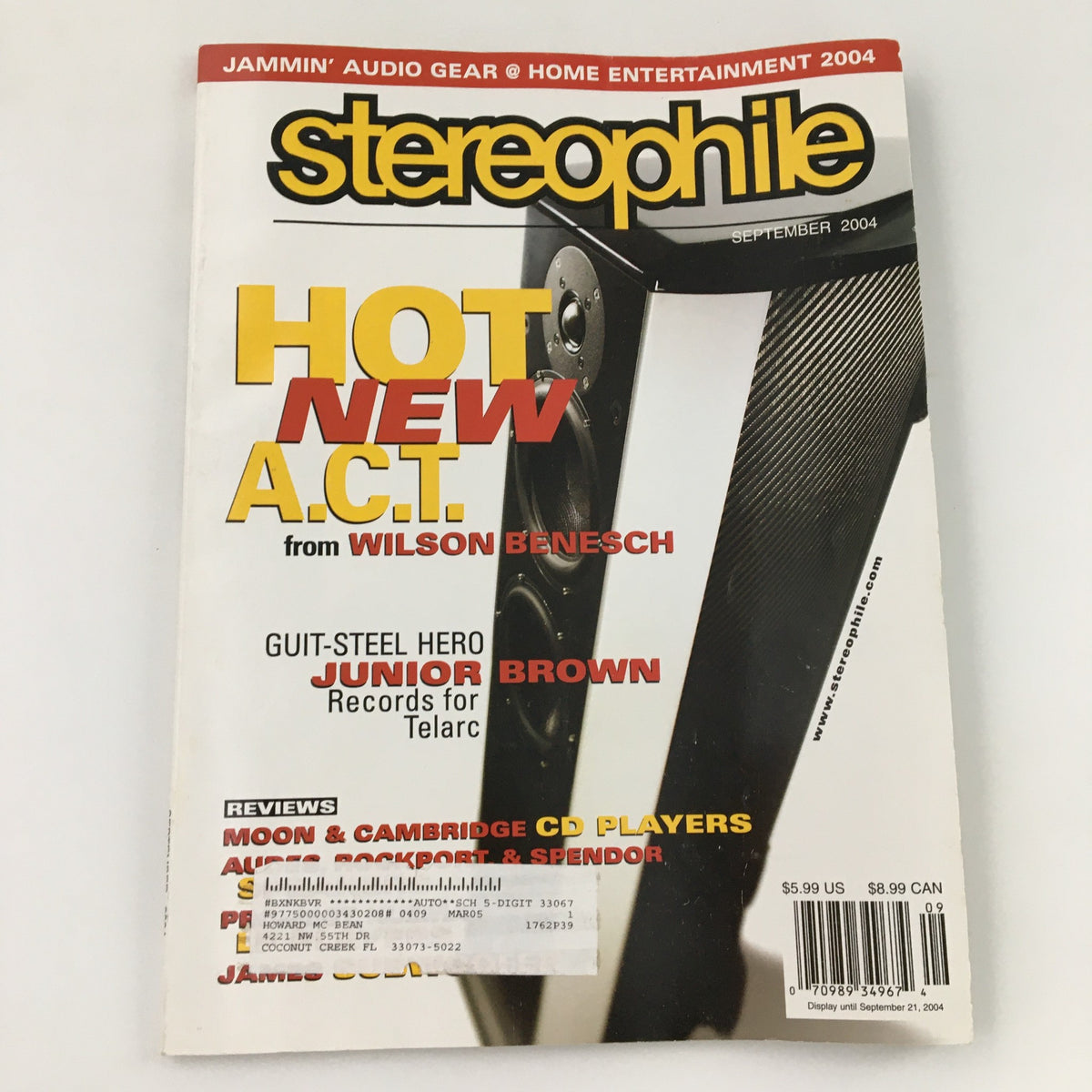 Stereophile Magazine September 2004 cover featuring Guit-Steel Hero Junior by Brown Records for Telarc, highlighting hot new audio equipment and featuring a visual design indicative of vintage music publications.