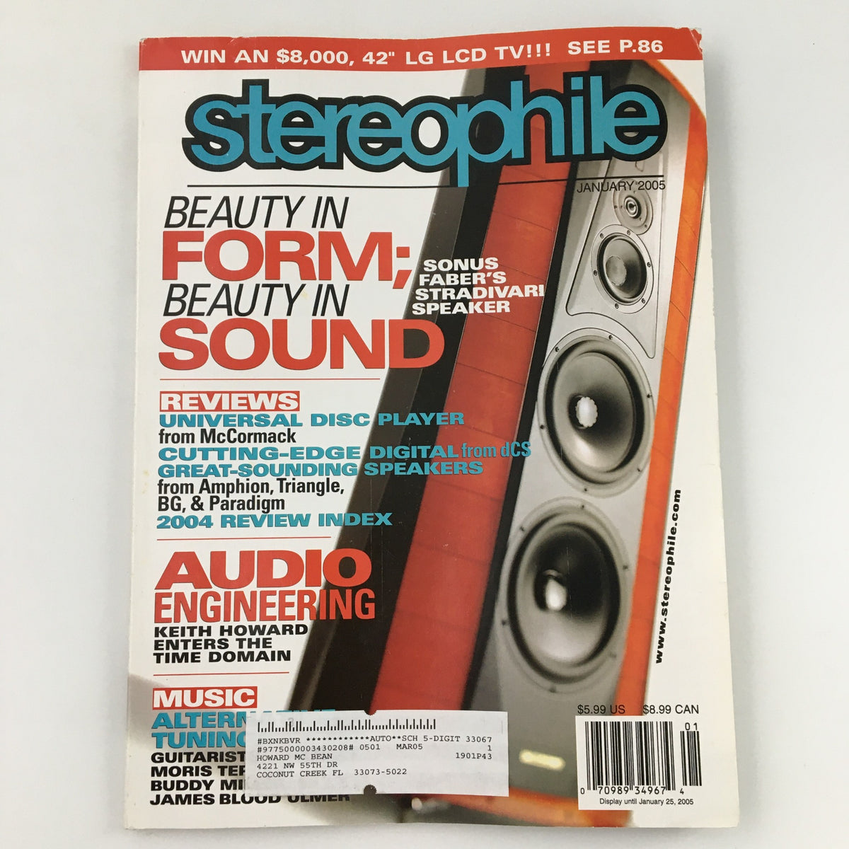 Cover of Stereophile Magazine January 2005 featuring an article by Keith Howard on audio engineering, with a prominent image of a high-fidelity speaker and text highlighting product reviews and advancements in sound technology.