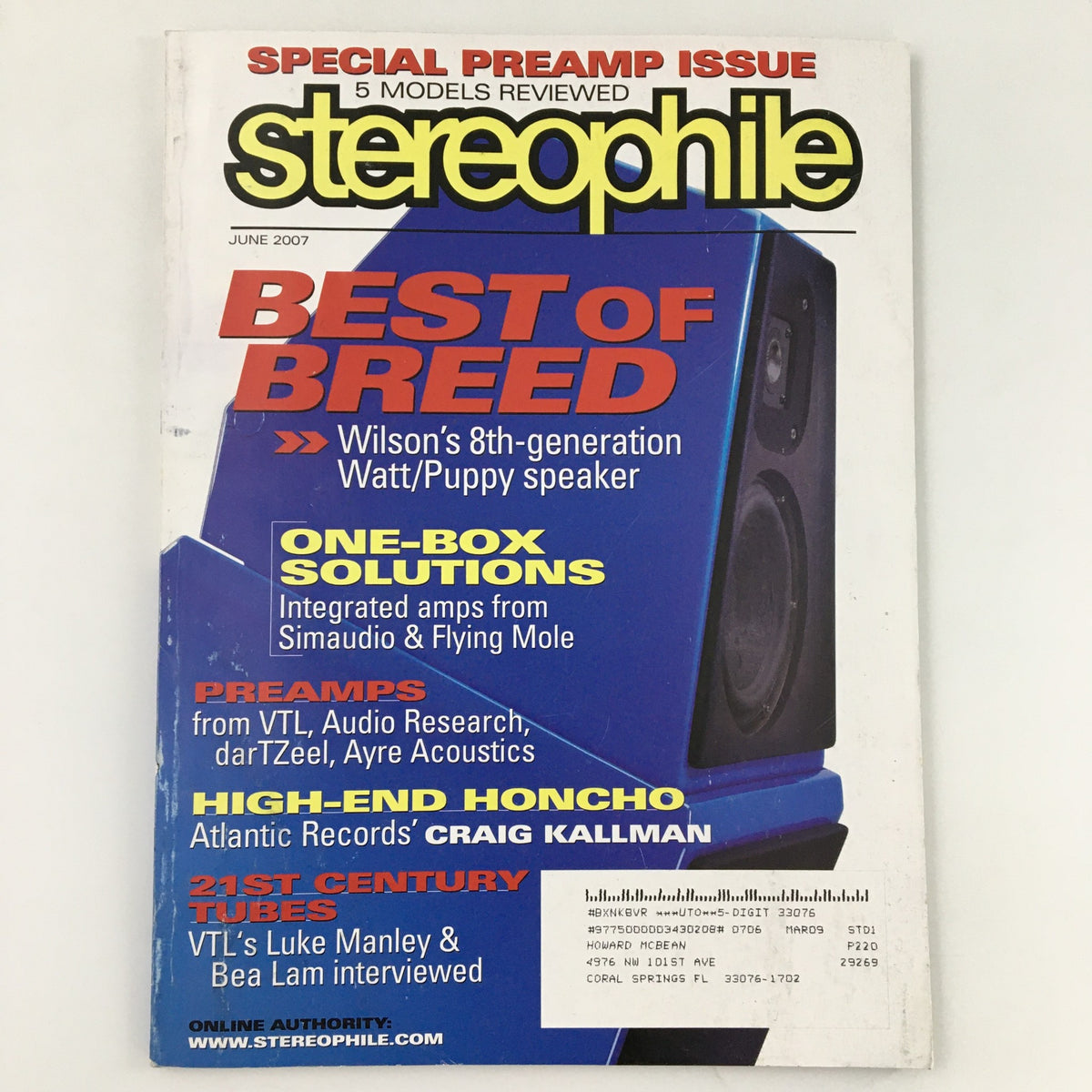 Cover of Stereophile Magazine June 2007 featuring high-end audio review and profile of Atlantic Records' Craig Kallman.