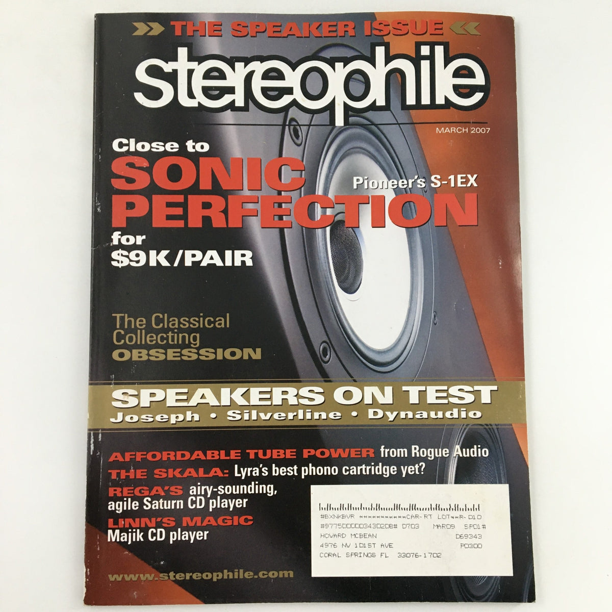 Stereophile Magazine March 2007 cover featuring an in-depth review of Pioneer's S-1EX, highlighting its sonic perfection qualities and audio equipment insights.
