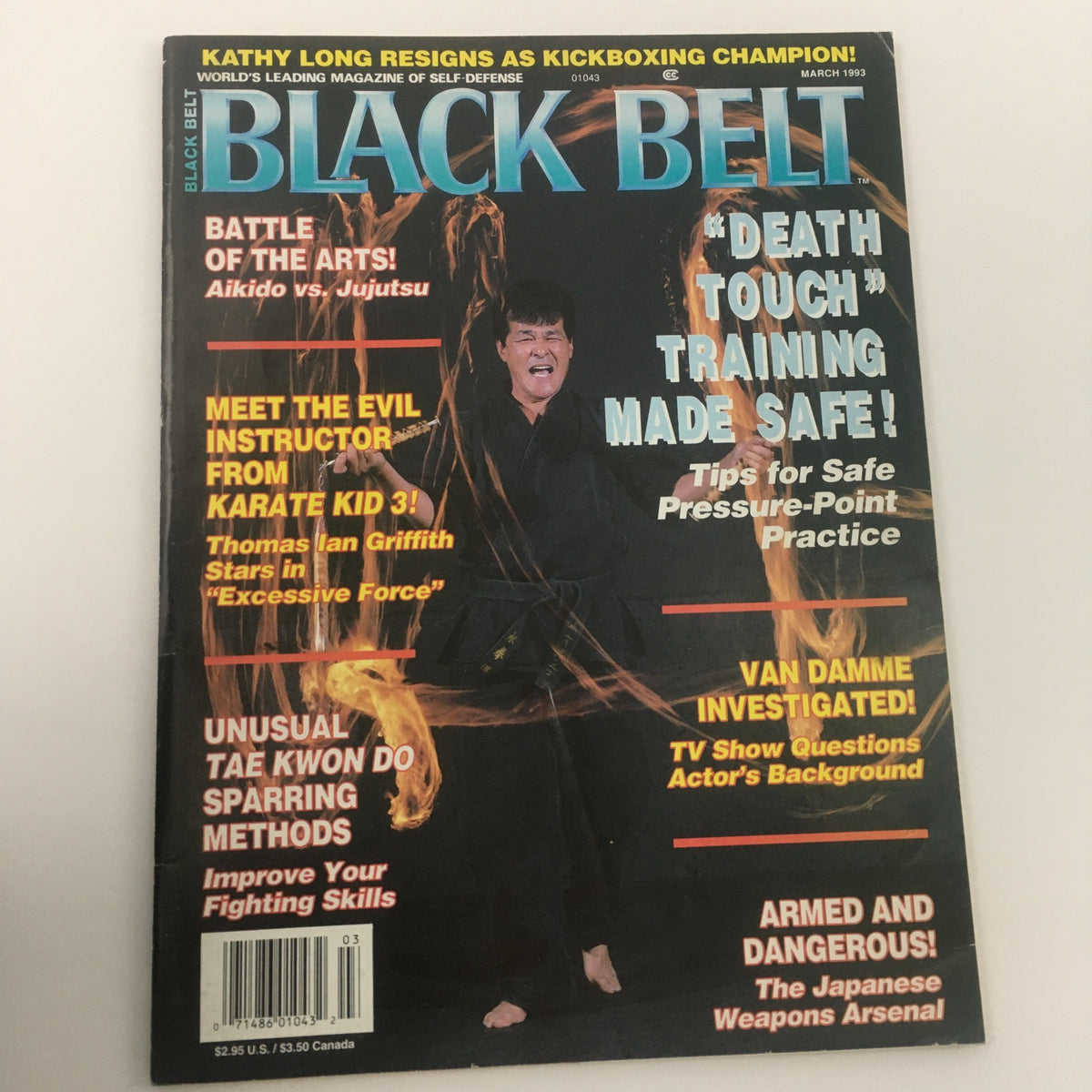 Cover of the March 1993 Black Belt Magazine highlighting Thomas Ian Griffith, with articles on Aikido vs Jujutsu, safe training techniques, and information regarding martial arts history.