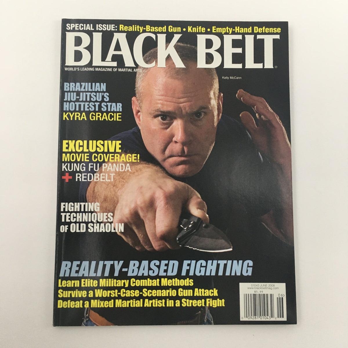 Black Belt Magazine June 2008 cover featuring Kelly McCann and MMA star Kyra Gracie, highlighting martial arts techniques and philosophies.