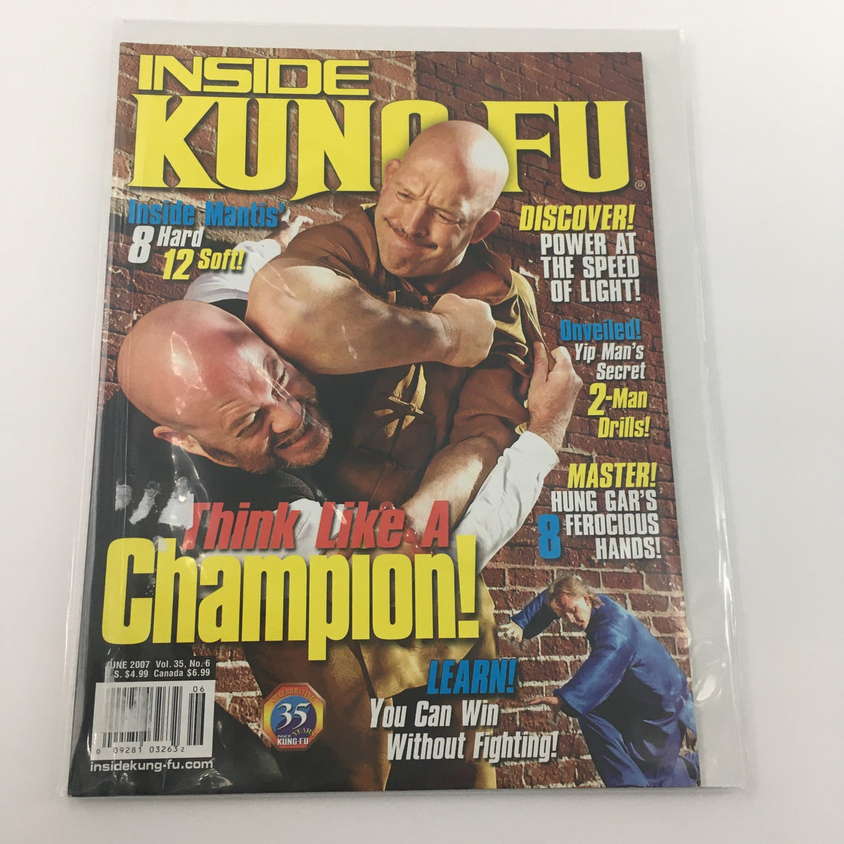 Inside Kung-Fu Magazine June 2007 cover featuring an action-packed scene illustrating Yip Man's Secret 2-Man Drills, promoting martial arts techniques and philosophy, ideal for enthusiasts and collectors.