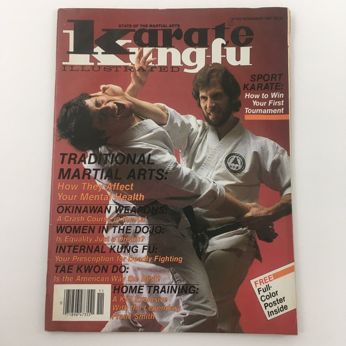 Front cover of VTG Karate Kung Fu Illustrated November 1987, highlighting Frank Smith, with articles on martial arts, Okinawan weapons, and women in the dojo.