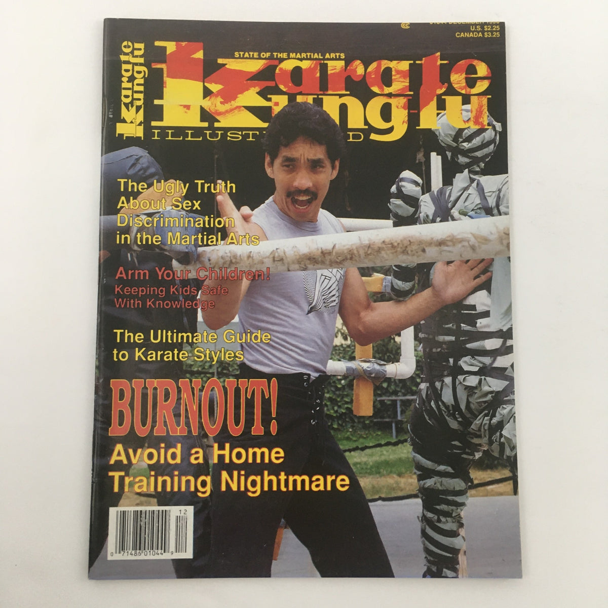 December 1990 edition of Karate Kung Fu Illustrated with Mike Young on the cover, highlighting topics like burnout in martial arts training and providing insights on karate styles.