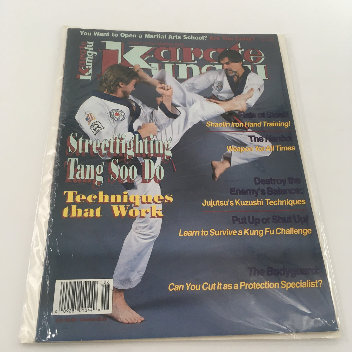 Cover of Karate Kung Fu Magazine June 1993, featuring streetfighting Tang Soo Do techniques and martial arts practitioners showcasing moves.