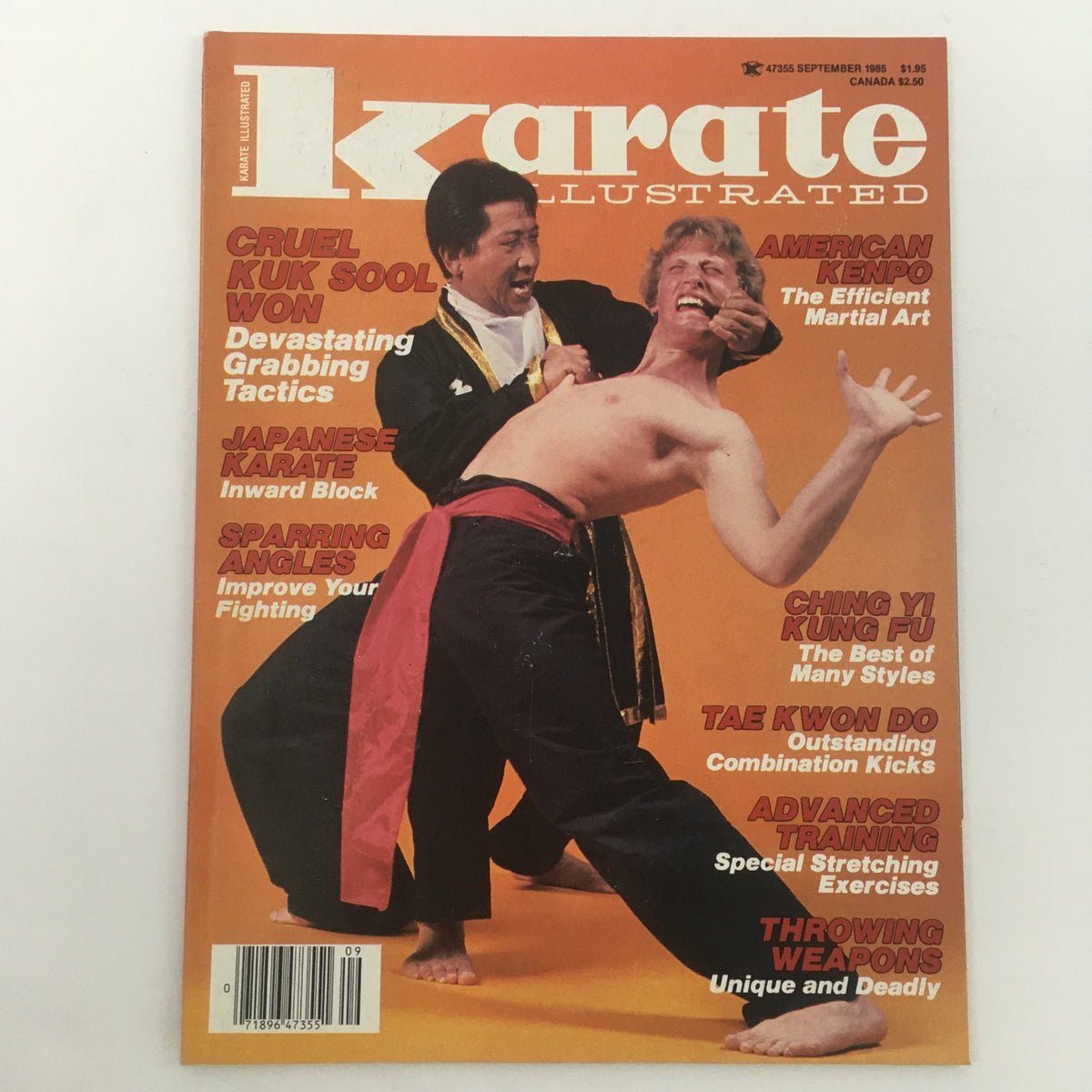 Front cover of Karate Illustrated Magazine September 1985 displaying martial artist poses and titles, including 'Cruel Kuk Sool Won Tactics' and 'Ching Yi Kung Fu', highlighting the dynamic world of martial arts of the 1980s.