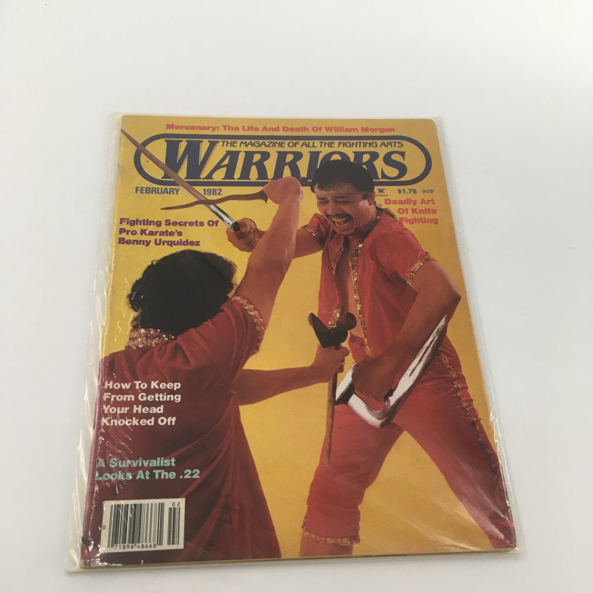 Cover of Warriors Magazine February 1982 showcasing Pro Karate secrets and featuring Benny Urquidez engaged in training.