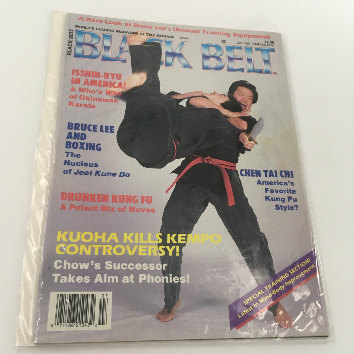 Cover of Black Belt Magazine July 1989 featuring Bruce Lee and Boxing Jeet Kune Do, showcasing martial arts culture with dynamic images and relevant articles.