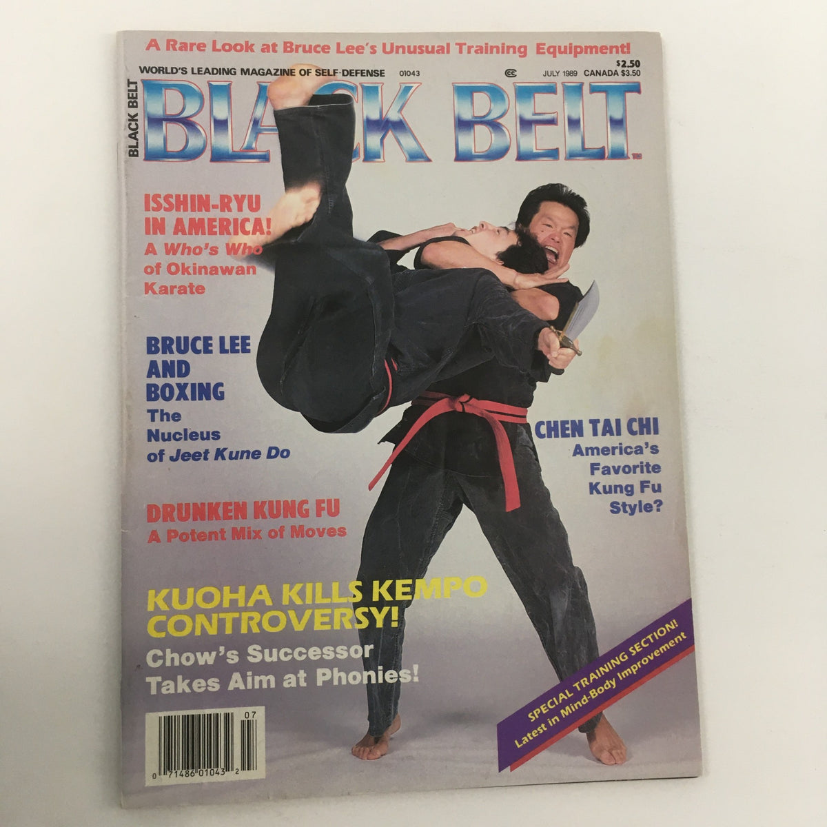 Front cover of Black Belt Magazine July 1989 highlighting Bruce Lee and Boxing Jeet Kune Do, emphasizing key features and the significance of this vintage martial arts magazine.