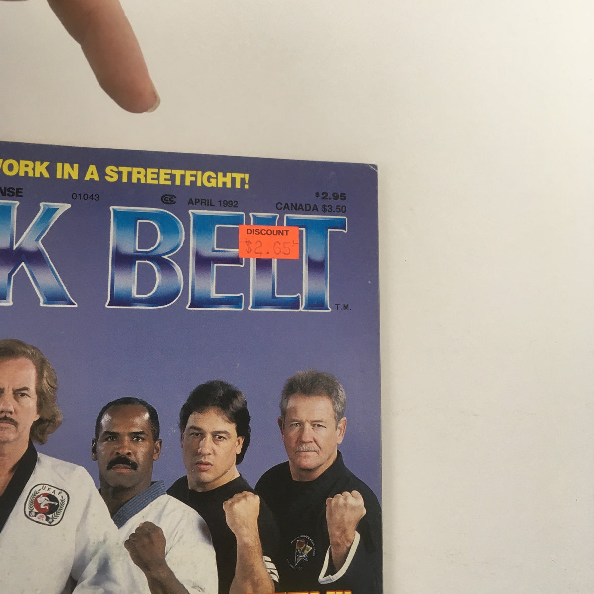 Close-up of Black Belt Magazine April 1992 cover, displaying the price sticker and showcasing the 'Dirty Dozen Call Out Steven Seagal' feature prominently.