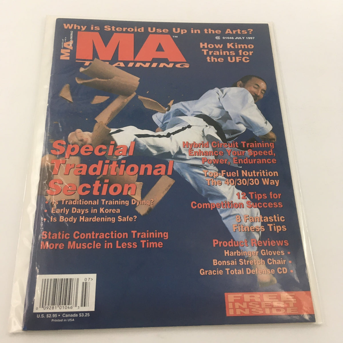 Cover of MA Training Magazine July 1997 featuring the title '12 Tips For Competition Success'. The magazine discusses various fitness training topics and includes images related to martial arts. Perfect for collectors of vintage fitness publications.
