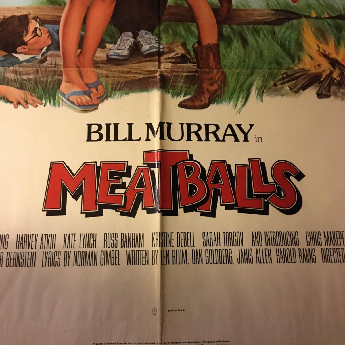 Prominent title view of the 1979 MeatBalls Original Movie Poster featuring Bill Murray, with emphasis on the poster's title and cast.