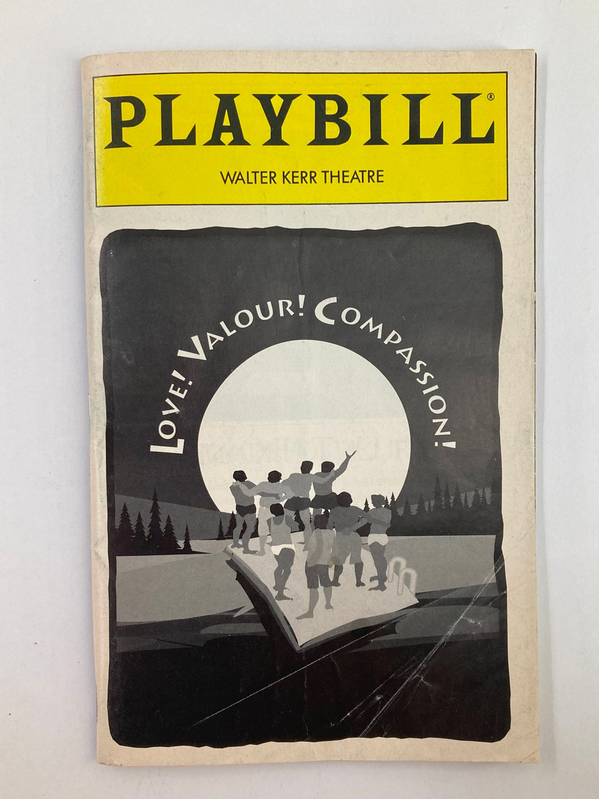 1995 Playbill for Love! Valour! Compassion! at Walter Kerr Theatre featuring cover art with silhouette of multiple figures against a moonlit backdrop.