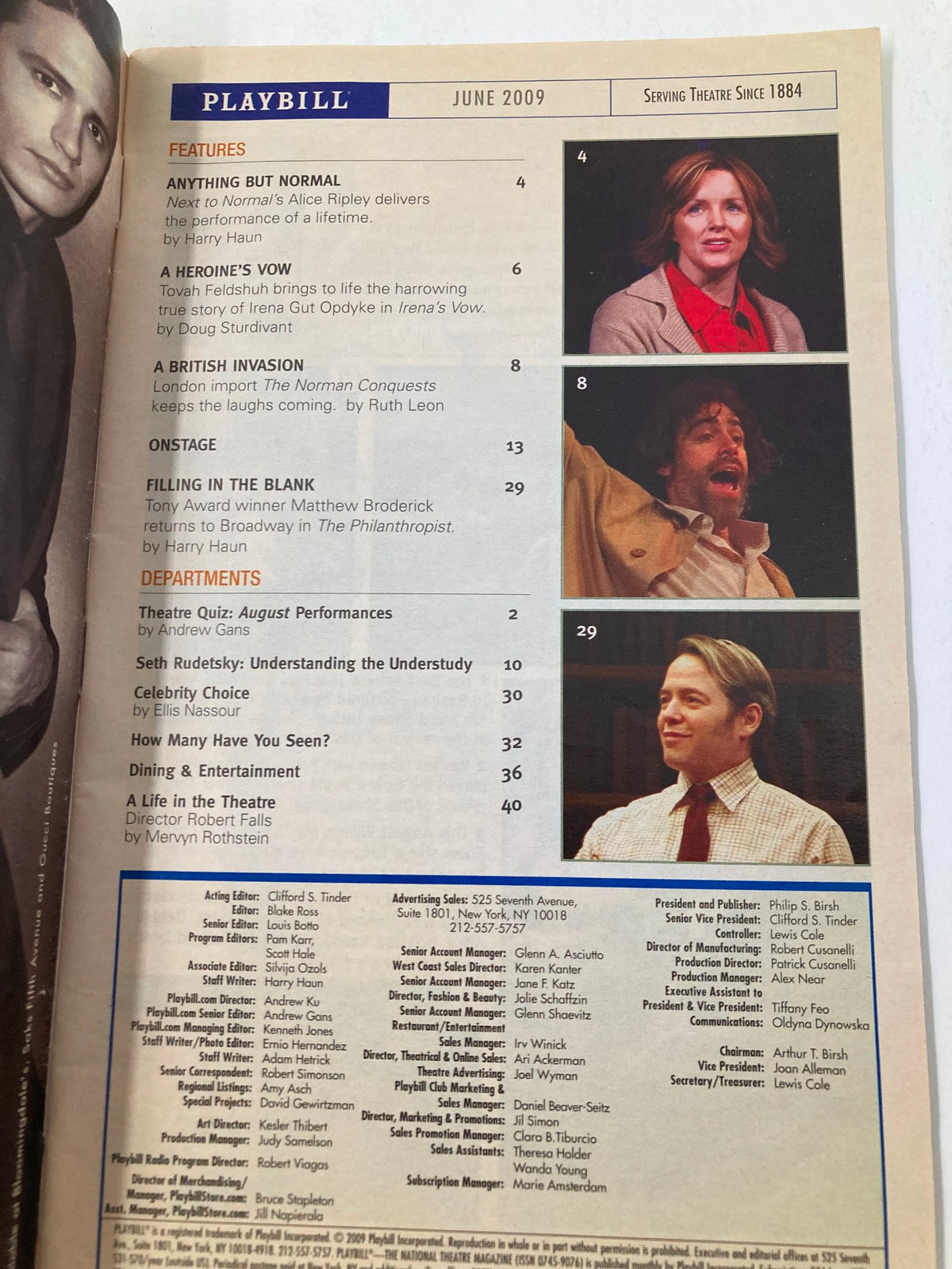 Inside page of the 2009 Playbill for The Norman Conquests, featuring articles and highlights from the production.