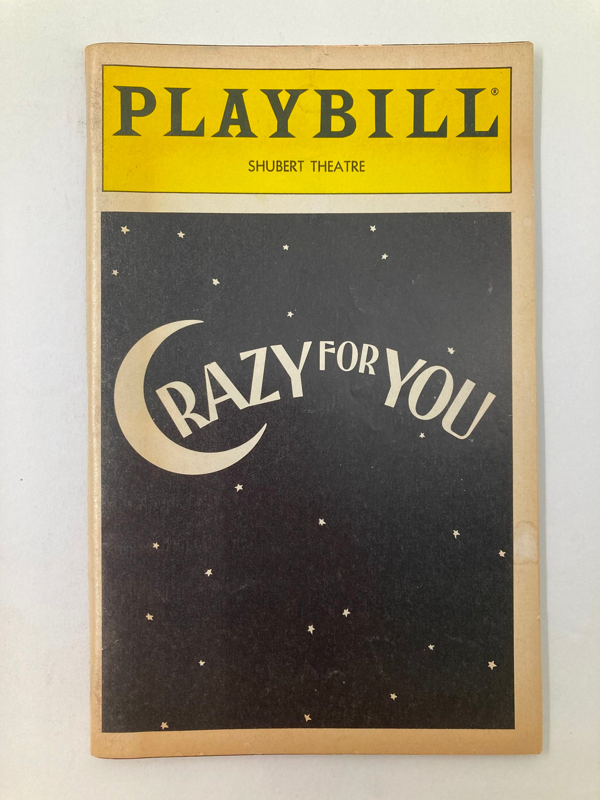 1995 Playbill for Crazy for You at the Sam S. Shubert Theatre featuring a starry night design.