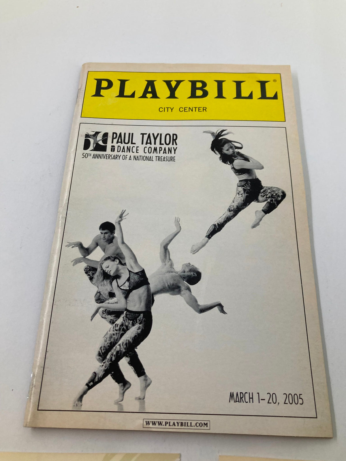 Cover of the 2005 Playbill featuring Patrick Corbin in Paul Taylor Dance Company, highlighting the 50th Anniversary of a National Treasure.