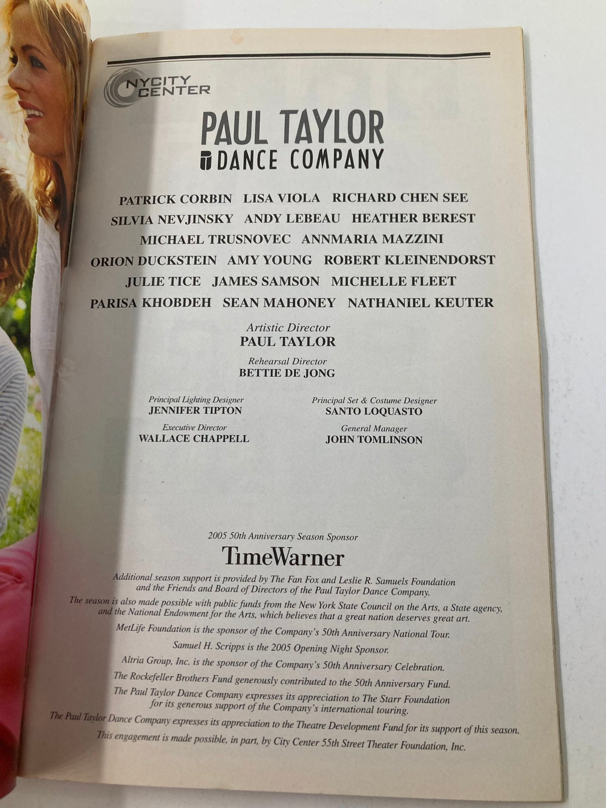 2005 Playbill featuring Patrick Corbin in Paul Taylor Dance Company showcasing guest performers and artistic direction details.