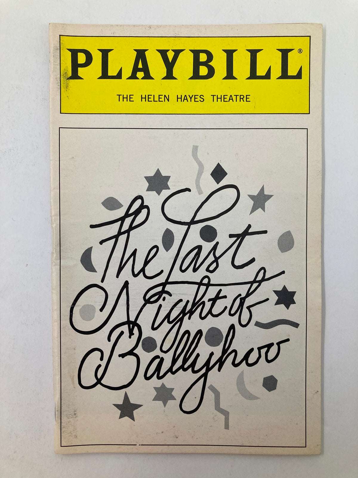 1997 Playbill for The Last Night of Ballyhoo at the Helen Hayes Theatre, featuring artistic lettering and decorative elements.