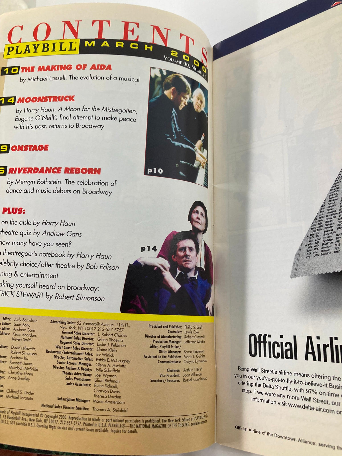 2000 Playbill from Union Square Theatre featuring content page with details about the production 'Wit' and other theatrical performances.
