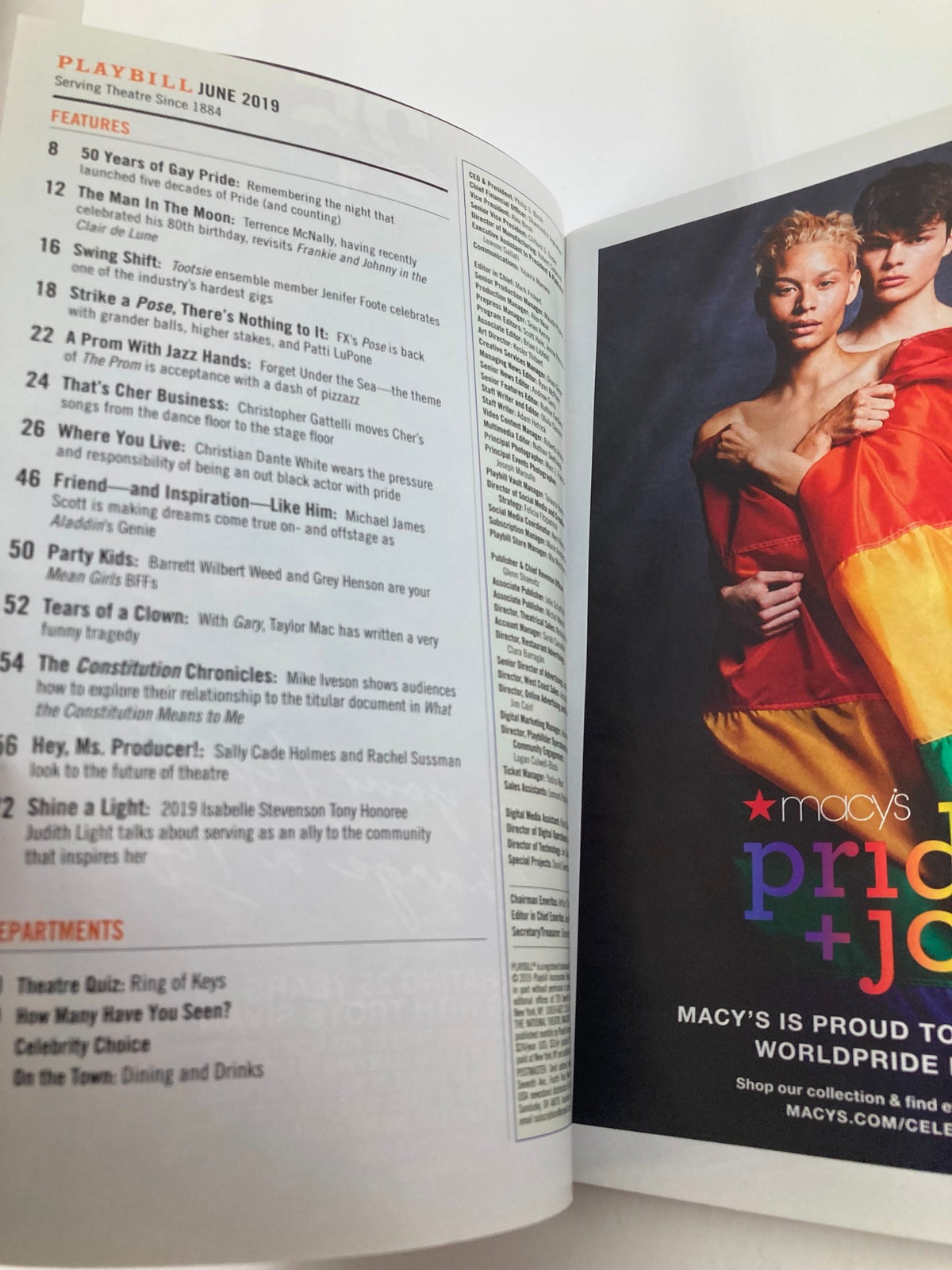 Inside page of the June 2019 Playbill featuring a variety of theater advertisements, enhancing the cultural experience of The Secret Life of Bees.